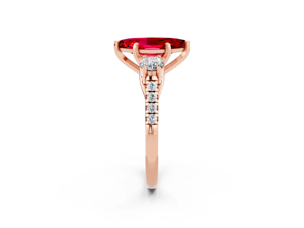 Rose gold Three-Stone Marquise Cut Ruby Pavé Band with Four-Prong Setting