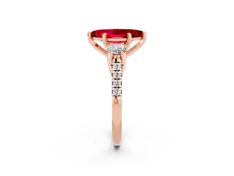 Rose gold Three-Stone Marquise Cut Ruby Pavé Band with Four-Prong Setting_2