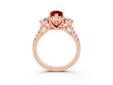 Rose gold Three-Stone Marquise Cut Ruby Pavé Band with Four-Prong Setting_3