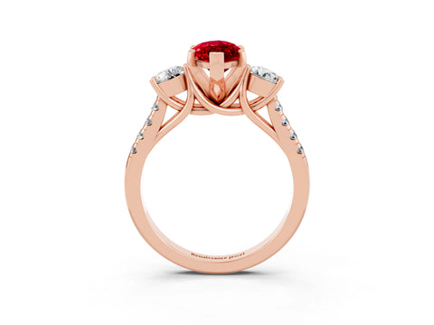 Rose gold Three-Stone Marquise Cut Ruby Pavé Band with Four-Prong Setting_3