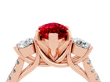 Rose gold Three-Stone Marquise Cut Ruby Pavé Band with Four-Prong Setting_4