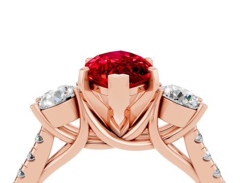 Rose gold Three-Stone Marquise Cut Ruby Pavé Band with Four-Prong Setting_4