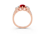 Rose gold Three-Stone Marquise Cut Ruby Ring with Pavé Band and Prong Setting_15