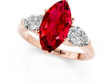 Rose gold Three-Stone Marquise Cut Ruby Ring with Pear Side Stones and Four-Prong Setting_1