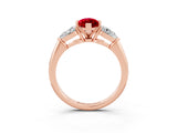 Rose gold Three-Stone Marquise Cut Ruby Ring with Pear Side Stones and Four-Prong Setting_3