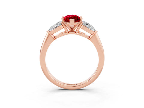 Rose gold Three-Stone Marquise Cut Ruby Ring with Pear Side Stones and Four-Prong Setting_3