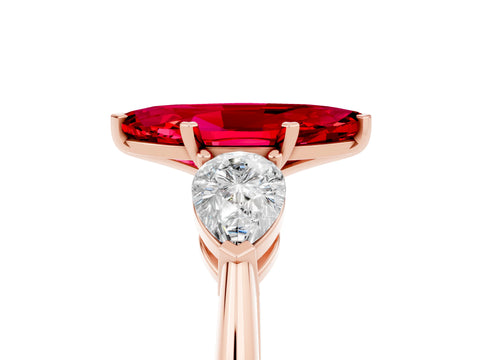 Rose gold Three-Stone Marquise Cut Ruby Ring with Pear Side Stones and Four-Prong Setting_5