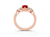 Rose gold Three-Stone Marquise Cut Ruby Ring with Pear  Side Stones in Four-Prong Setting_15