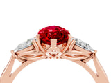 Rose gold Three-Stone Marquise Cut Ruby Ring with Pear  Side Stones in Four-Prong Setting_16