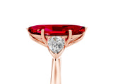 Rose gold Three-Stone Marquise Cut Ruby Ring with Pear  Side Stones in Four-Prong Setting_17