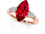 Rose gold Three-Stone Marquise Cut Ruby Ring with Pear  Side Stones in Four-Prong Setting_37