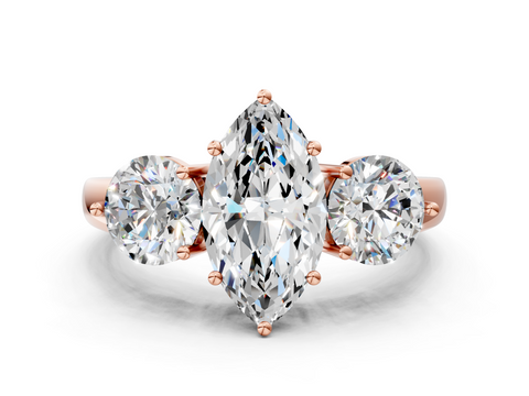 Rose gold Three-Stone Marquise Cut Solitaire Ring with Prong Setting on a Classic Band_60