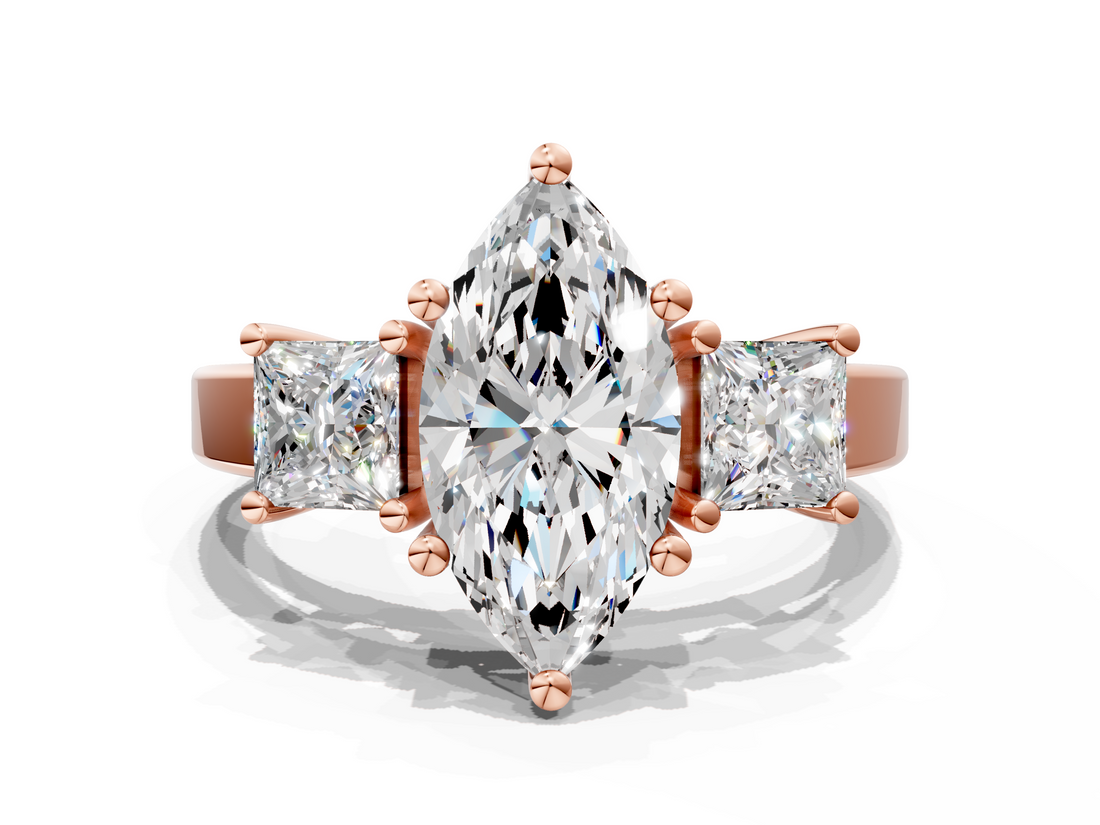 Rose gold Three-Stone Marquise Cut Solitaire Ring with Prong Setting_3