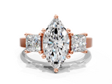 Rose gold Three-Stone Marquise Cut Solitaire Ring with Prong Setting_3