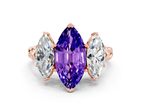 Rose gold Three-Stone Marquise Cut Tanzanite Braided Band Ring with Four-Prong Setting_12