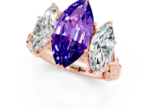 Rose gold Three-Stone Marquise Cut Tanzanite Braided Band Ring with Four-Prong Setting_13