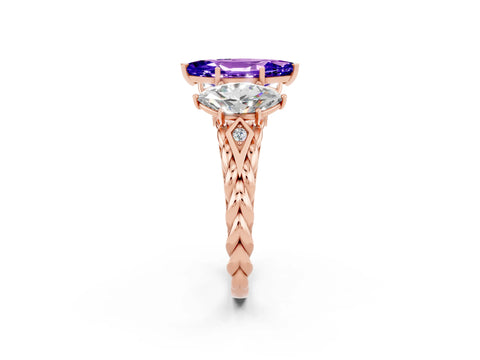 Rose gold Three-Stone Marquise Cut Tanzanite Braided Band Ring with Four-Prong Setting_14