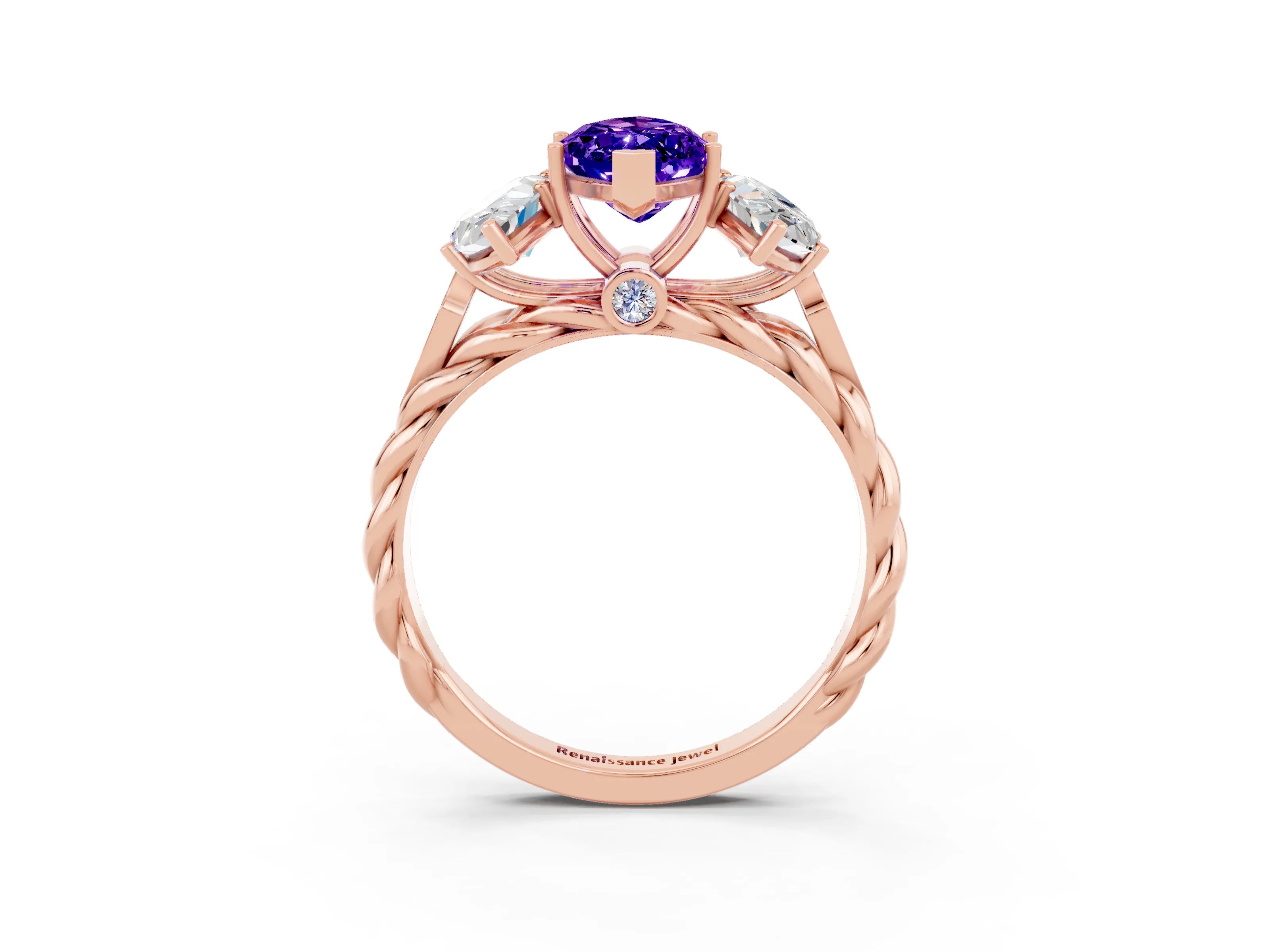 Rose gold Three-Stone Marquise Cut Tanzanite Braided Band Ring with Four-Prong Setting_15