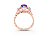 Rose gold Three-Stone Marquise Cut Tanzanite Braided Band Ring with Four-Prong Setting_15