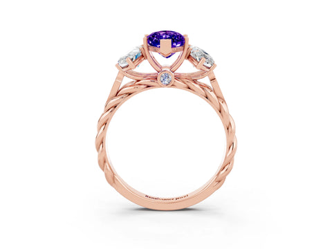 Rose gold Three-Stone Marquise Cut Tanzanite Braided Band Ring with Four-Prong Setting_15