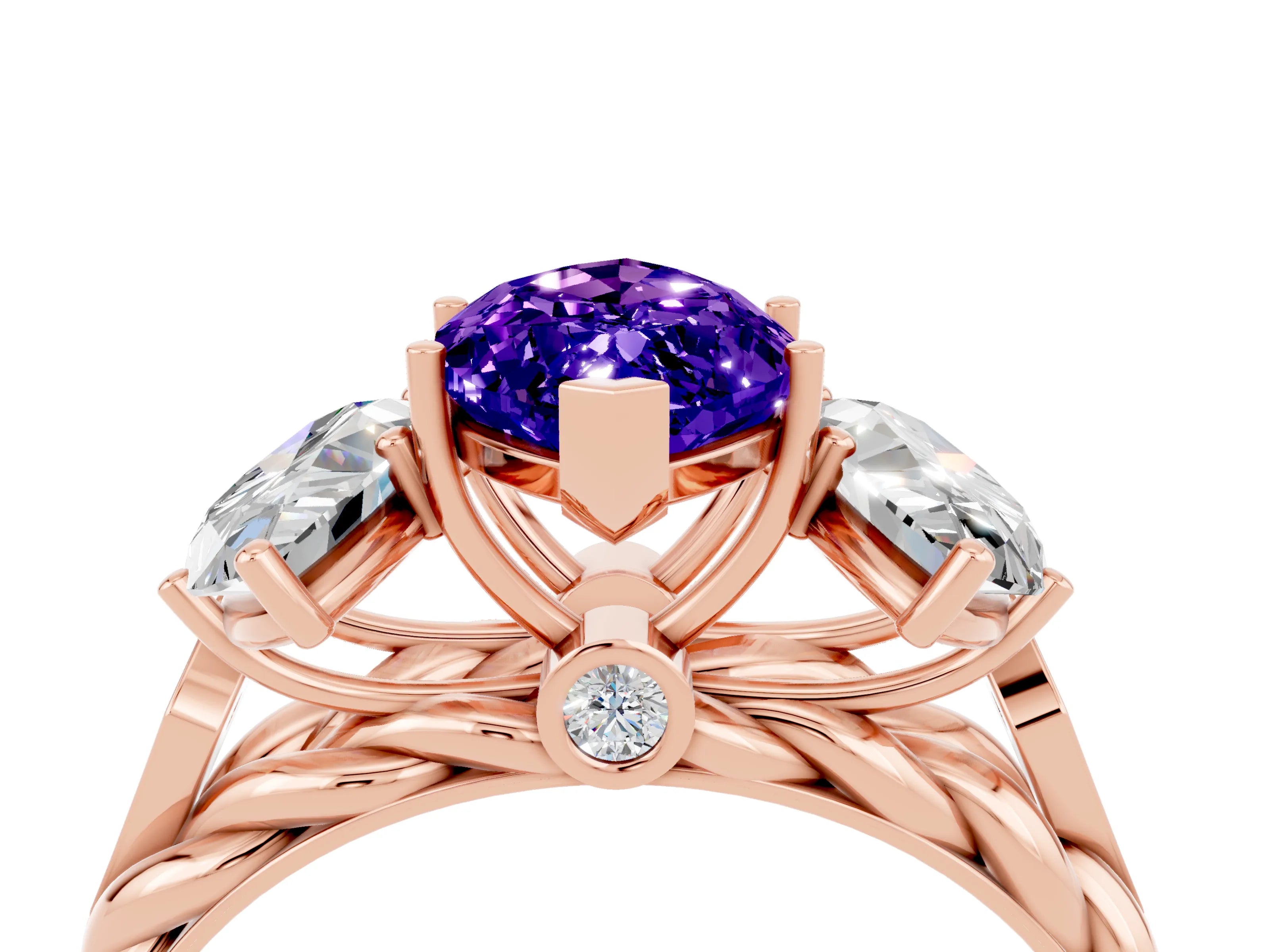 Rose gold Three-Stone Marquise Cut Tanzanite Braided Band Ring with Four-Prong Setting_16