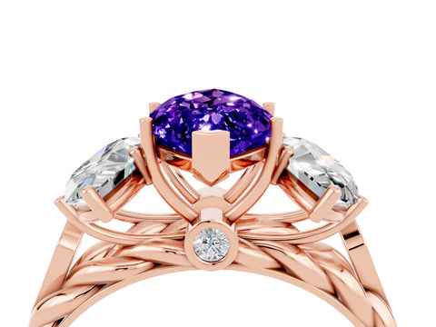 Rose gold Three-Stone Marquise Cut Tanzanite Braided Band Ring with Four-Prong Setting_16