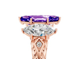 Rose gold Three-Stone Marquise Cut Tanzanite Braided Band Ring with Four-Prong Setting_17