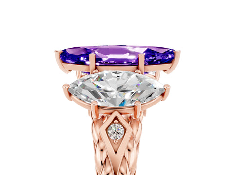 Rose gold Three-Stone Marquise Cut Tanzanite Braided Band Ring with Four-Prong Setting_17