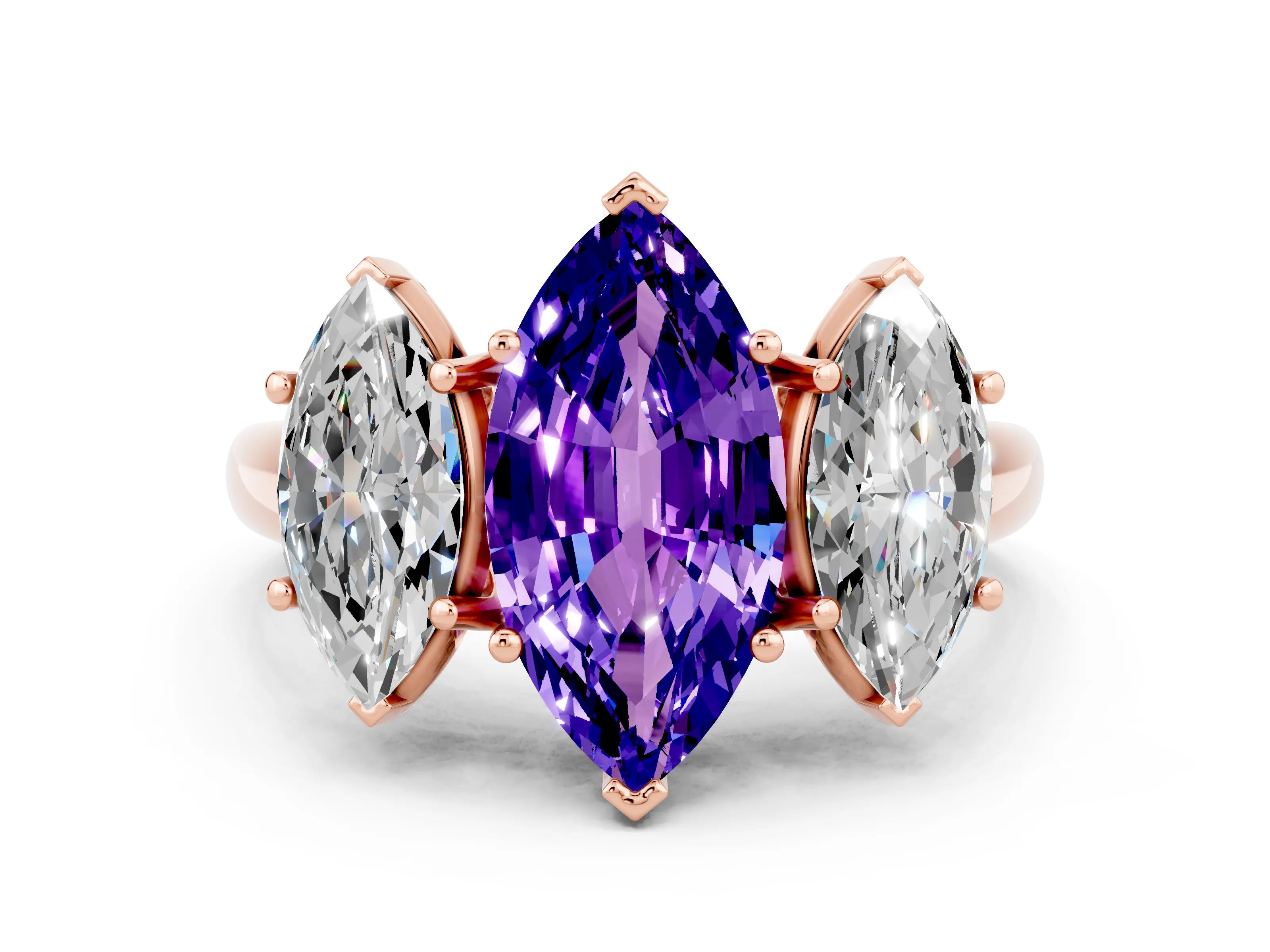 Rose gold Three-Stone Marquise Cut Tanzanite Engagement Ring with Prong Setting