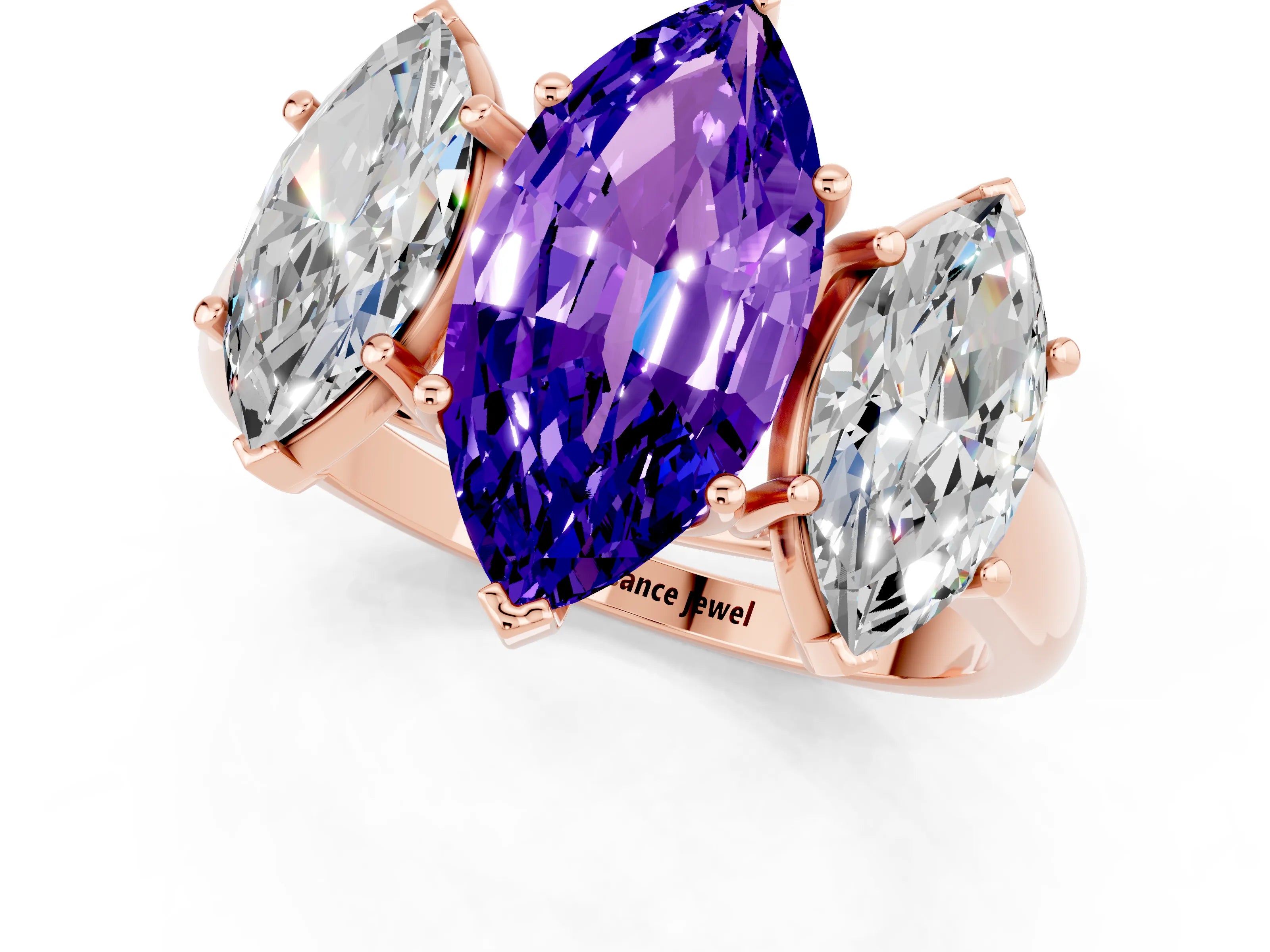 Rose gold Three-Stone Marquise Cut Tanzanite Engagement Ring with Prong Setting_1