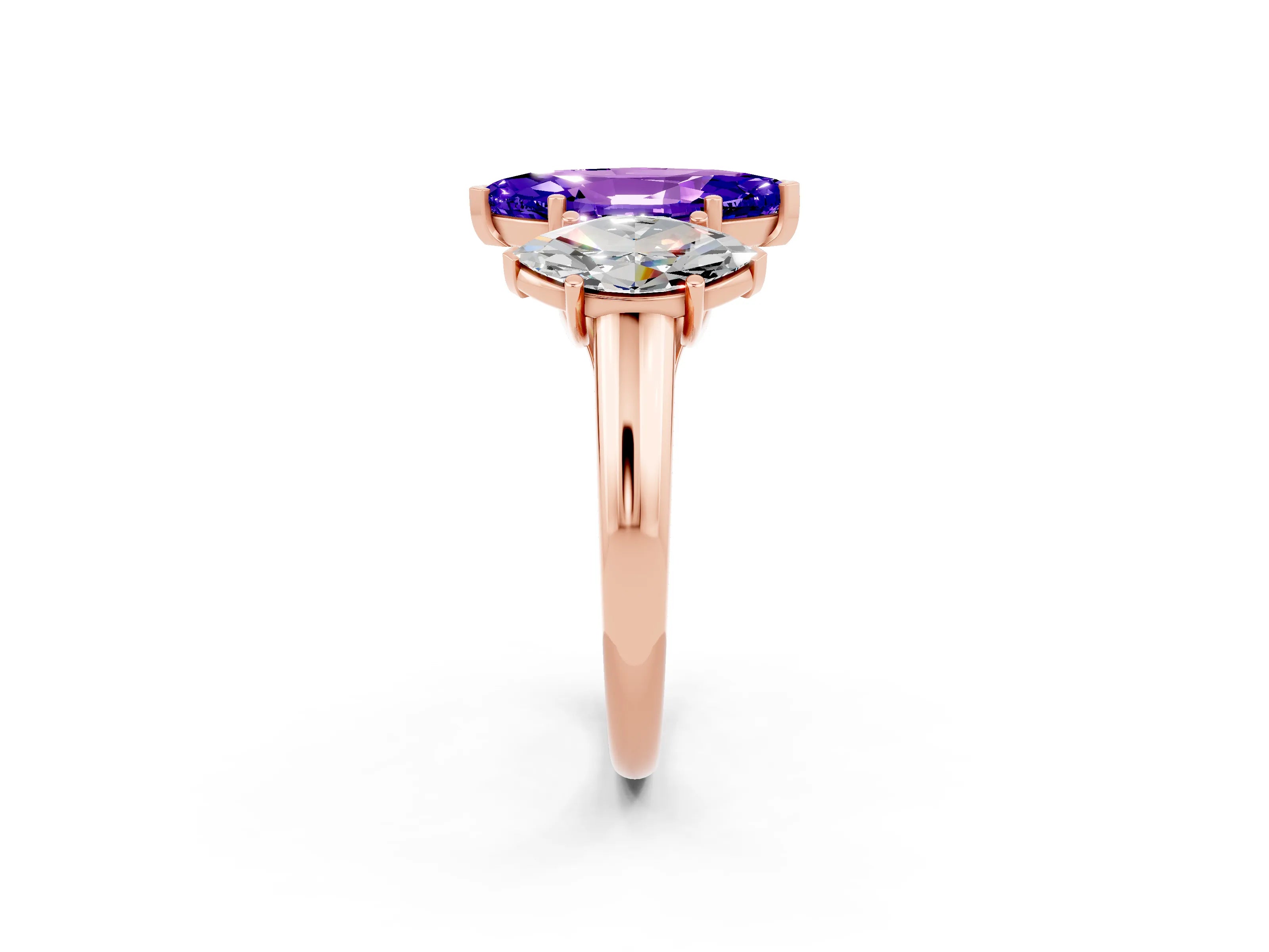 Rose gold Three-Stone Marquise Cut Tanzanite Engagement Ring with Prong Setting_2