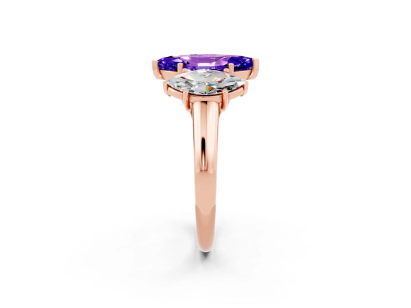 Rose gold Three-Stone Marquise Cut Tanzanite Engagement Ring with Prong Setting