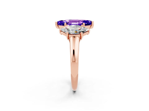 Rose gold Three-Stone Marquise Cut Tanzanite Engagement Ring with Prong Setting_2