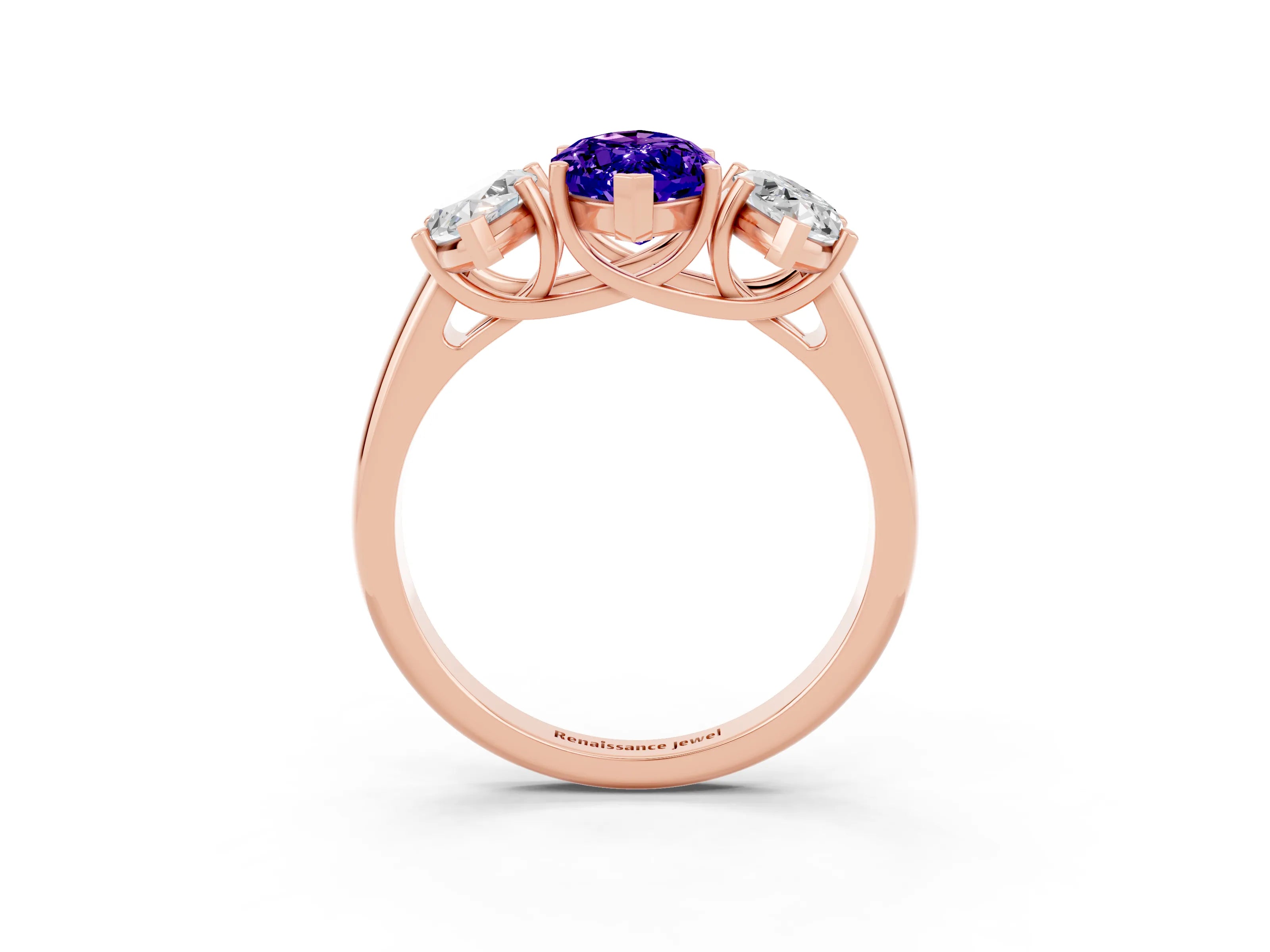 Rose gold Three-Stone Marquise Cut Tanzanite Engagement Ring with Prong Setting_3