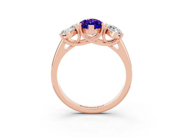 Rose gold Three-Stone Marquise Cut Tanzanite Engagement Ring with Prong Setting