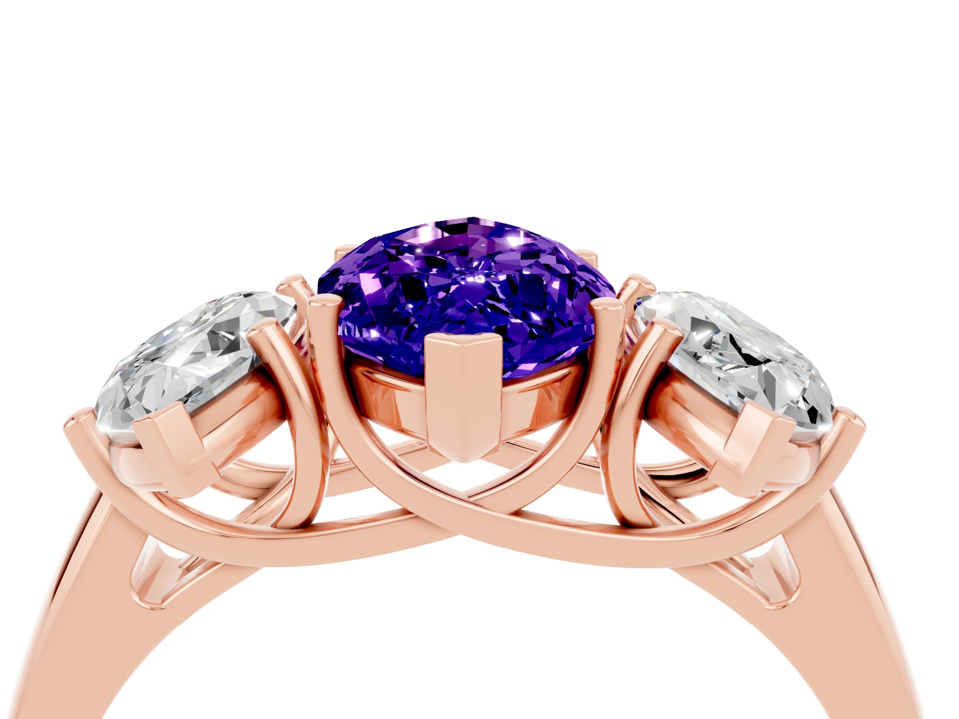 Rose gold Three-Stone Marquise Cut Tanzanite Engagement Ring with Prong Setting_4