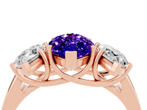 Rose gold Three-Stone Marquise Cut Tanzanite Engagement Ring with Prong Setting_4