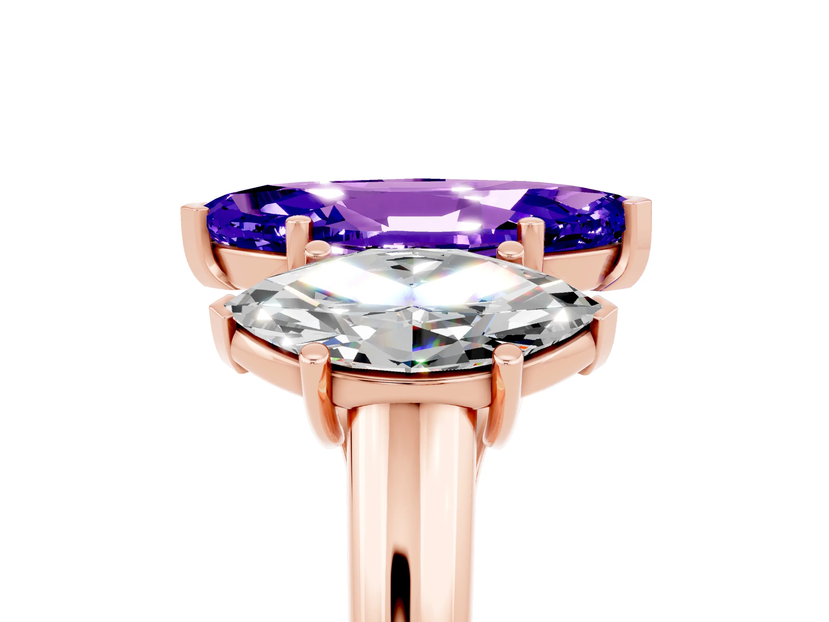 Rose gold Three-Stone Marquise Cut Tanzanite Engagement Ring with Prong Setting_5