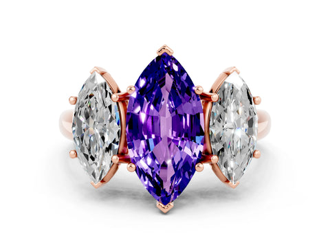 Rose gold Three-Stone Marquise Cut Tanzanite Engagement Ring with Prong Setting
