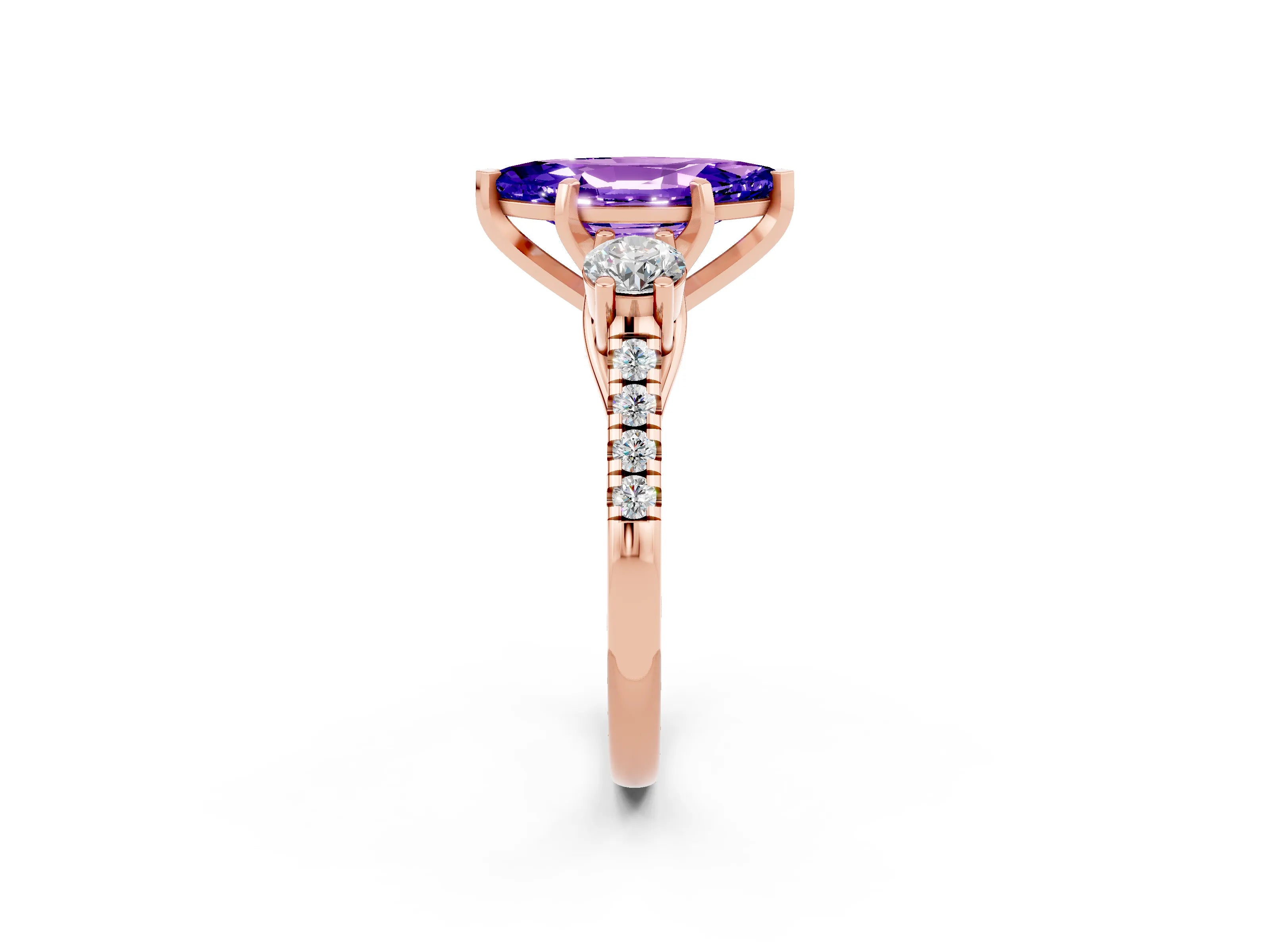 Rose gold Three-Stone Marquise Cut Tanzanite Pavé Band with Four-Prong Setting_2