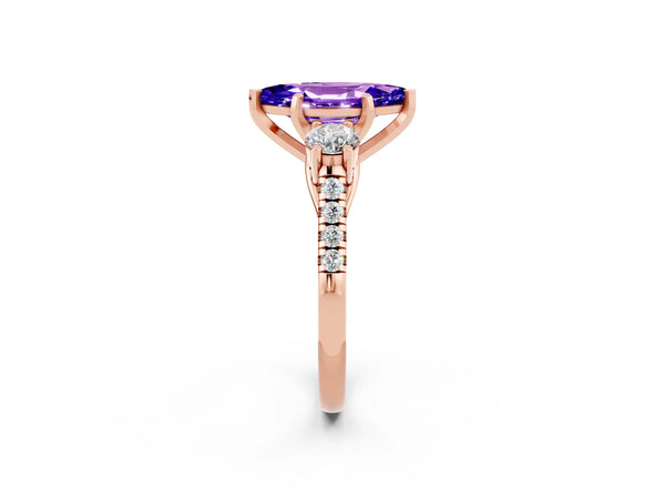 Rose gold Three-Stone Marquise Cut Tanzanite Pavé Band with Four-Prong Setting