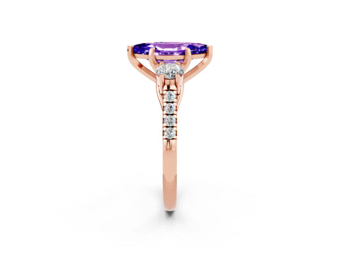 Rose gold Three-Stone Marquise Cut Tanzanite Pavé Band with Four-Prong Setting_2