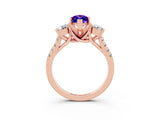 Rose gold Three-Stone Marquise Cut Tanzanite Pavé Band with Four-Prong Setting_3