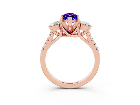 Rose gold Three-Stone Marquise Cut Tanzanite Pavé Band with Four-Prong Setting_3