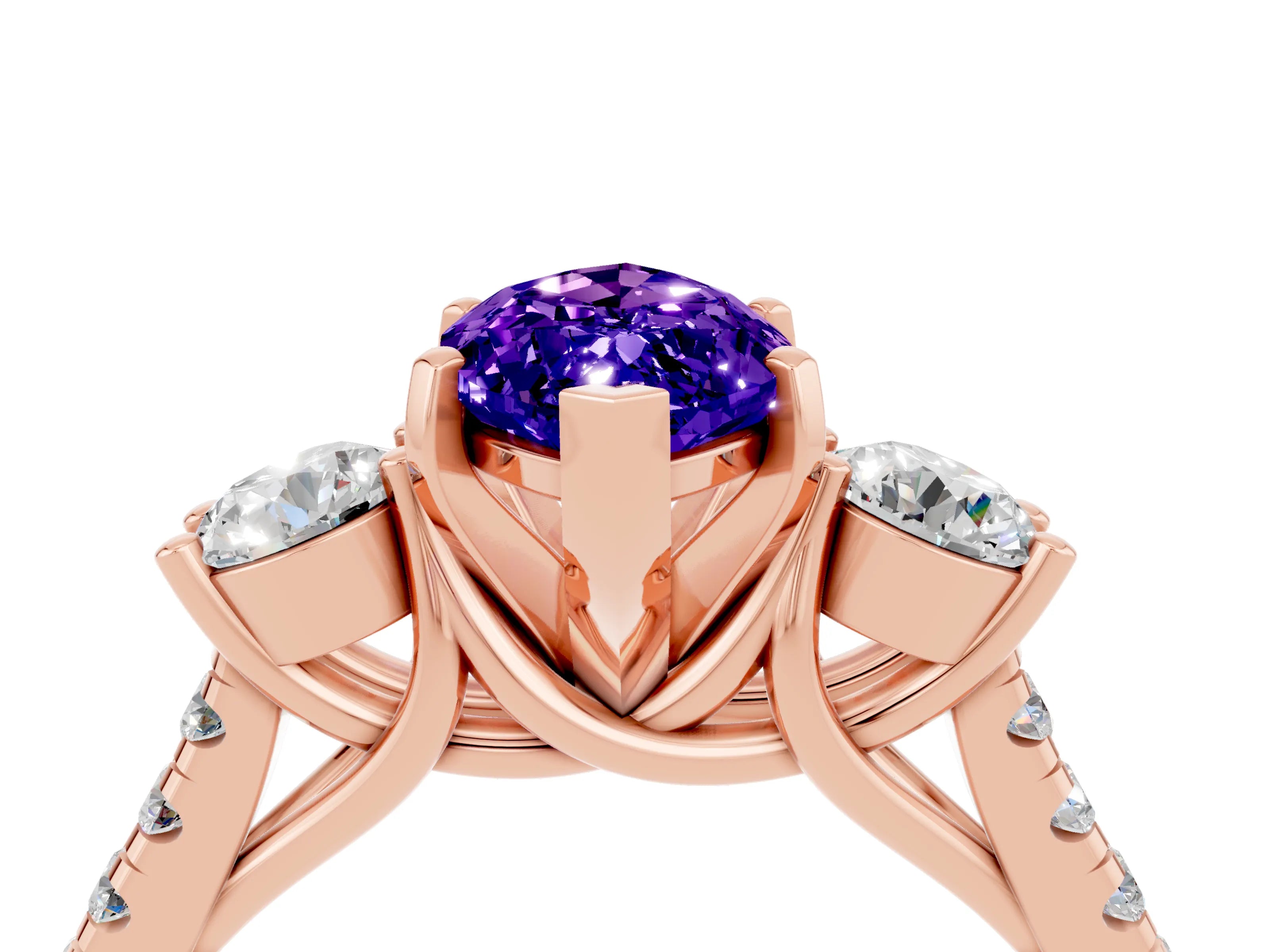 Rose gold Three-Stone Marquise Cut Tanzanite Pavé Band with Four-Prong Setting_4