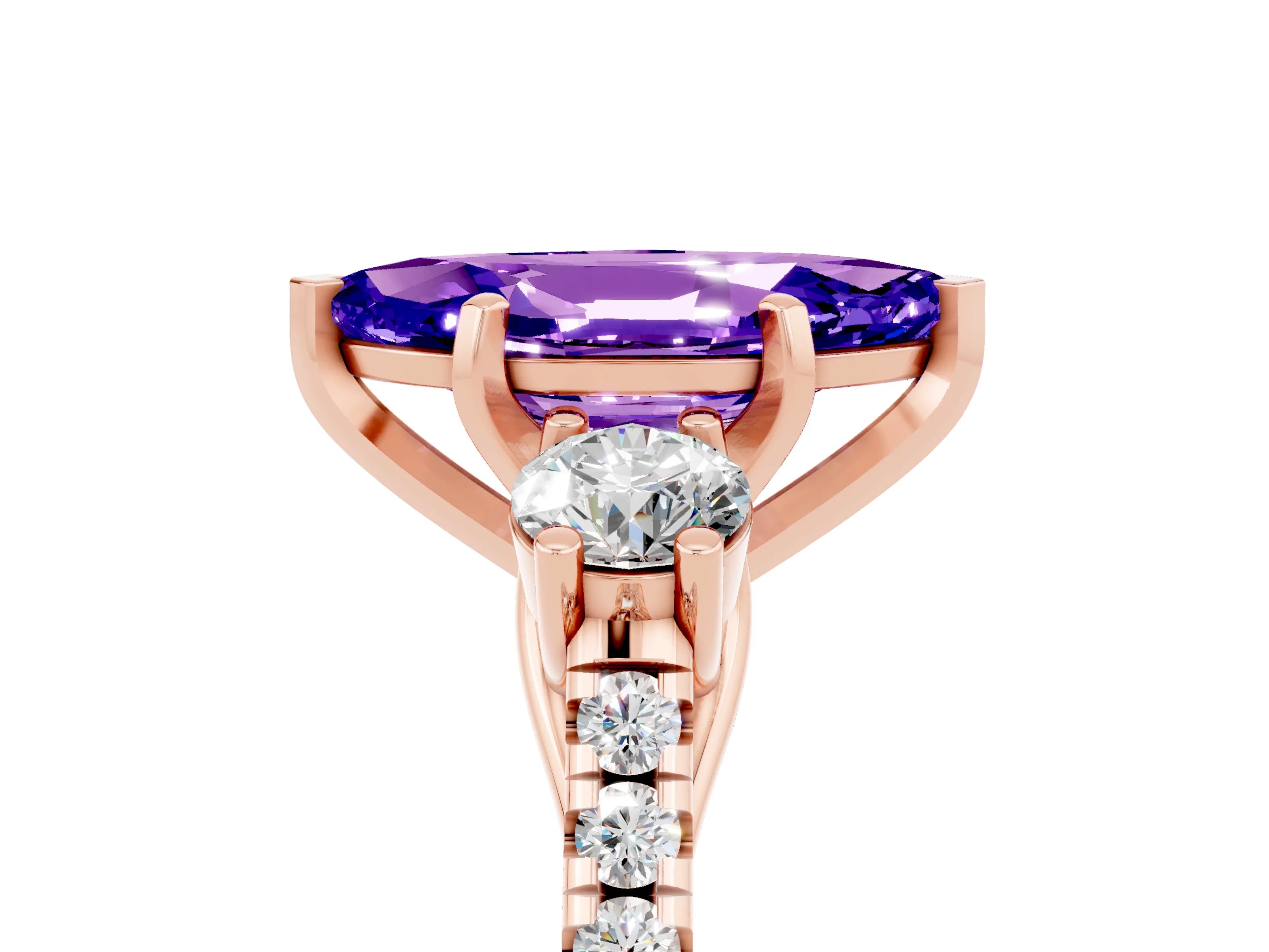 Rose gold Three-Stone Marquise Cut Tanzanite Pavé Band with Four-Prong Setting_5