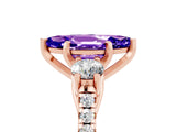Rose gold Three-Stone Marquise Cut Tanzanite Pavé Band with Four-Prong Setting_5