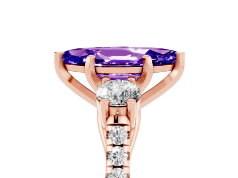 Rose gold Three-Stone Marquise Cut Tanzanite Pavé Band with Four-Prong Setting_5
