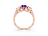Rose gold Three-Stone Marquise Cut Tanzanite Ring with Pavé Band and Prong Setting_15