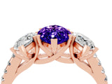 Rose gold Three-Stone Marquise Cut Tanzanite Ring with Pavé Band and Prong Setting_16